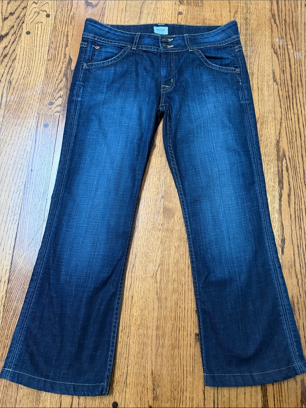 Hudson sz 31 Signature Bootcut Denim Dark Blue Jeans back pockets Y2K style